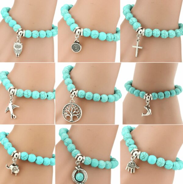 vintage turquoise summer trend bracelet with 12 different charms pendants to choose from