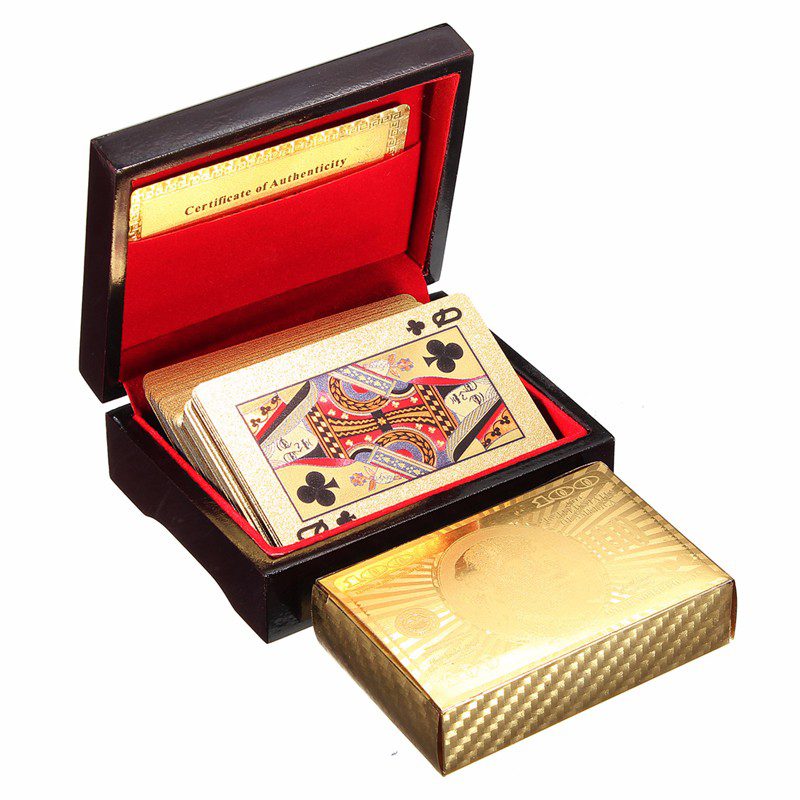 Gold Plated Playing Cards Poker Game Deck Wooden Gift Box 99.9% Certificate 