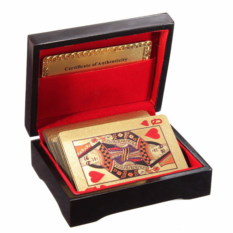 24k 999.9% Genuine Gold Plated Poker Playing Cards With Poker Wooden Box AY 
