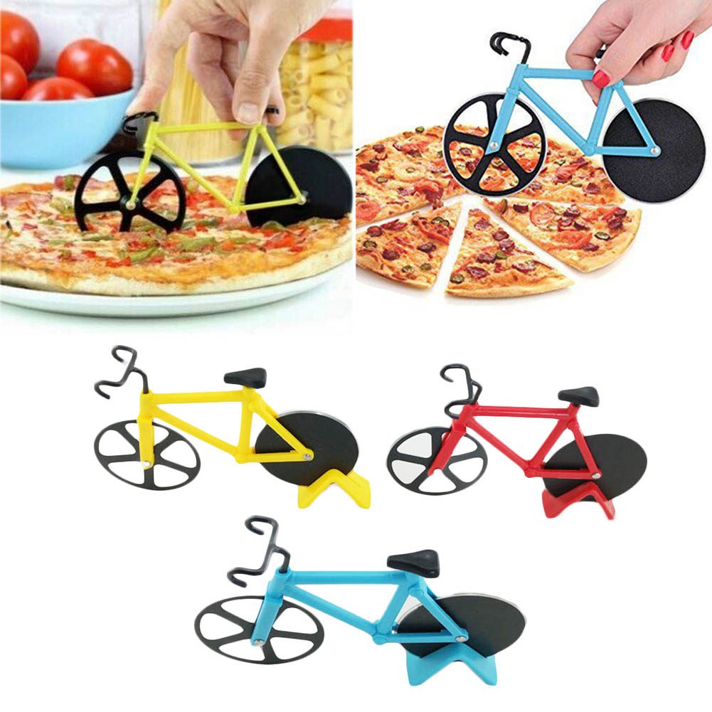 Cortadora de Pizza para Bicicleta con Soporte flintronic Corta Pizza Antiadherente Azul Ruedas Cortadoras De Pizza De Bicicleta Acero Inoxidable Doble 