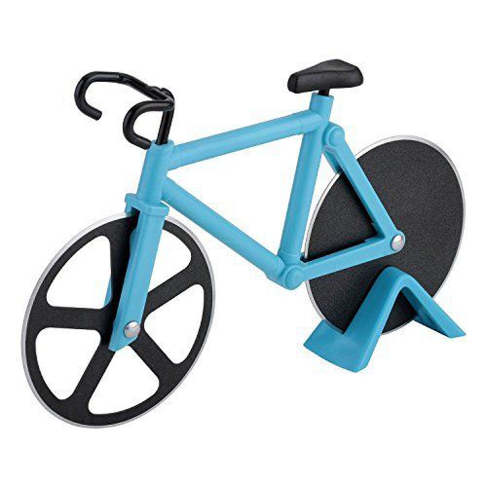 Cortador de Pizza para Bicicleta Azul Rueda de Cortador de Pizza de Acero Inoxidable con Revestimiento Antiadherente y Soporte Diseño Creativo Kitchen Tools 
