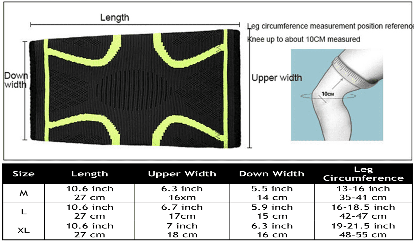 painless knee support braces size chart 