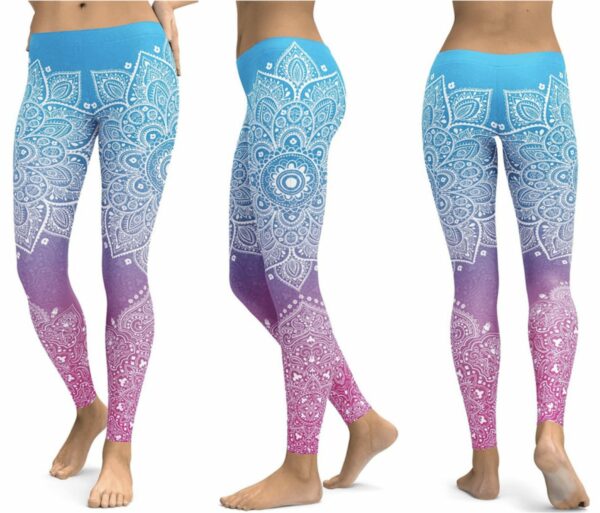 blue mandala yoga leggings pants for women