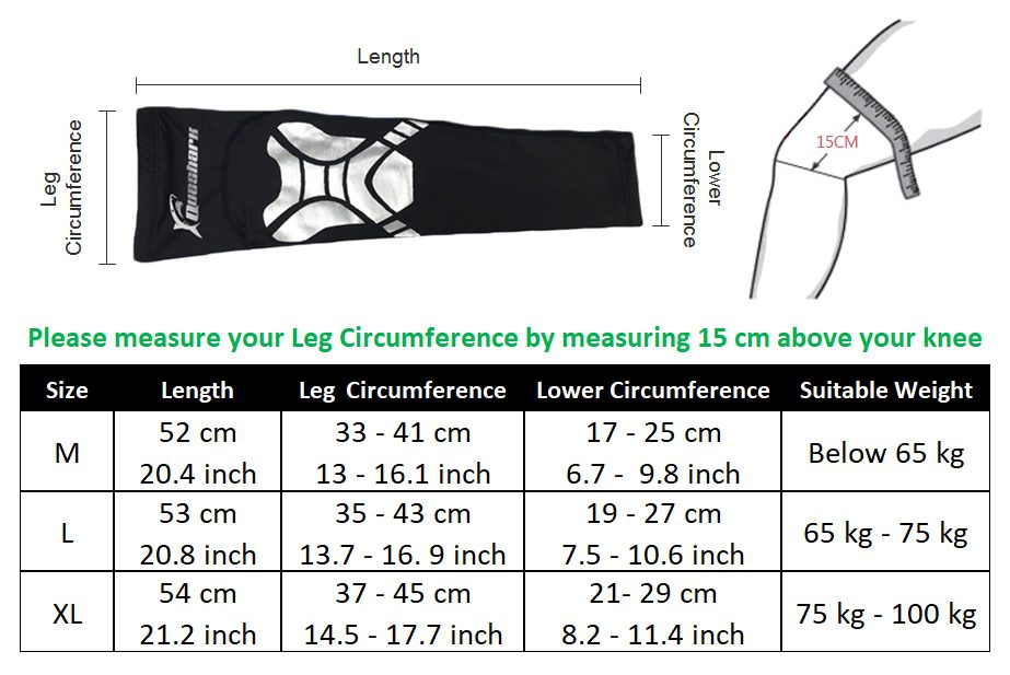Leg and Calf Compression Sleeve Size Chart